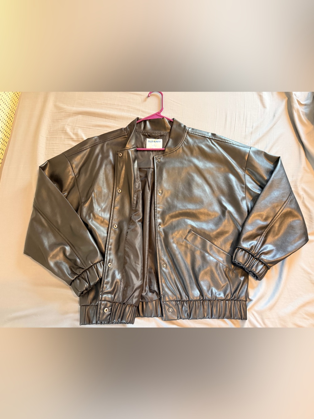 Old Navy Shiny Black Faux-Leather Snap Front Jacket